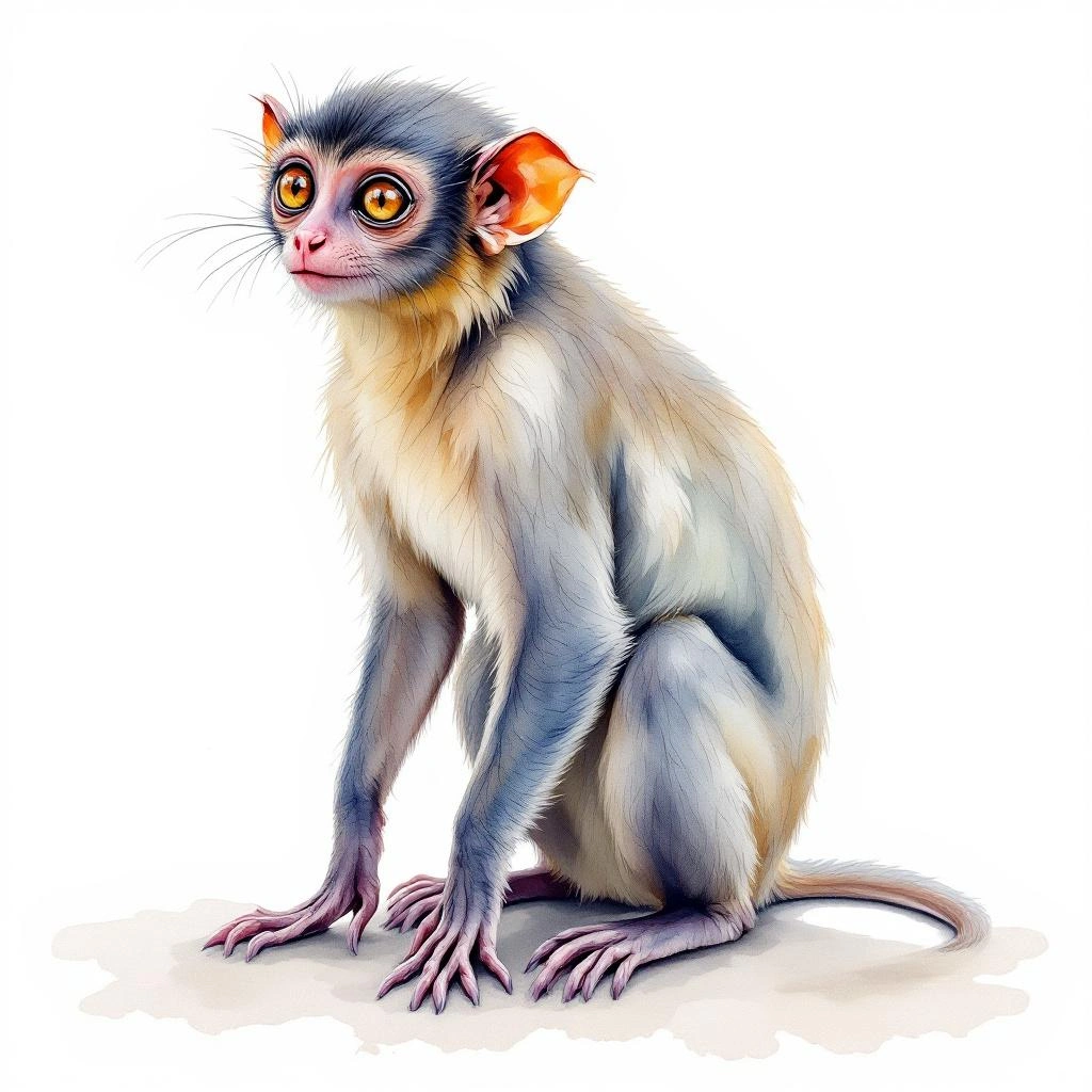 Watercolor illustration of Horsfield's tarsier (Cephalopachus bancanus)