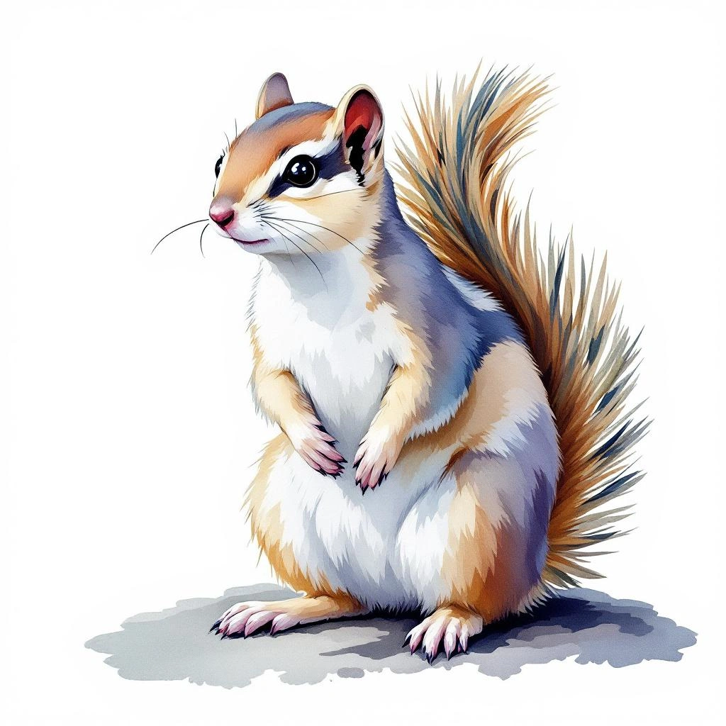 Watercolor illustration of Indian Palm Squirrel (Funambulus palmarum)