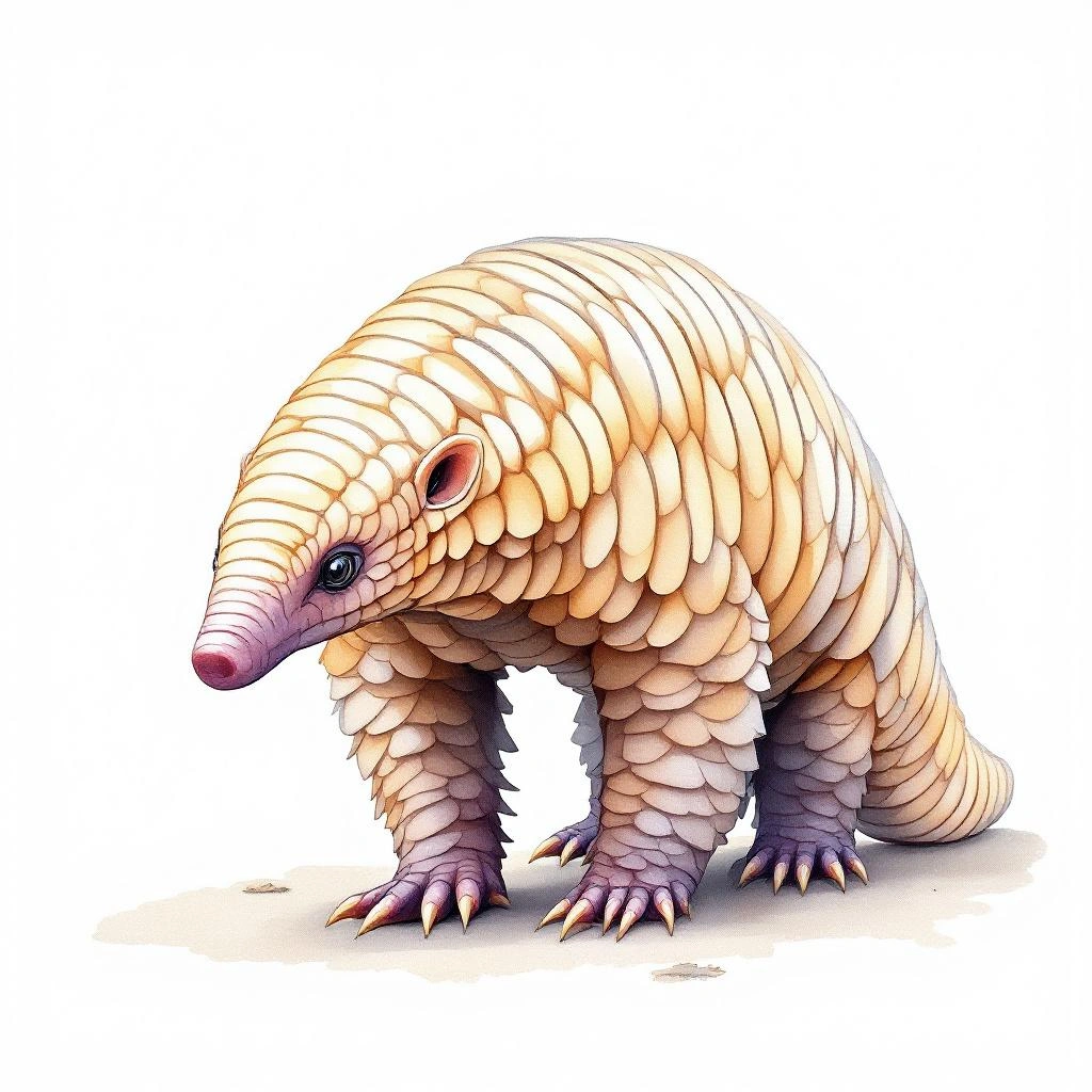 Watercolor illustration of Indian Pangolin (Manis crassicaudata)