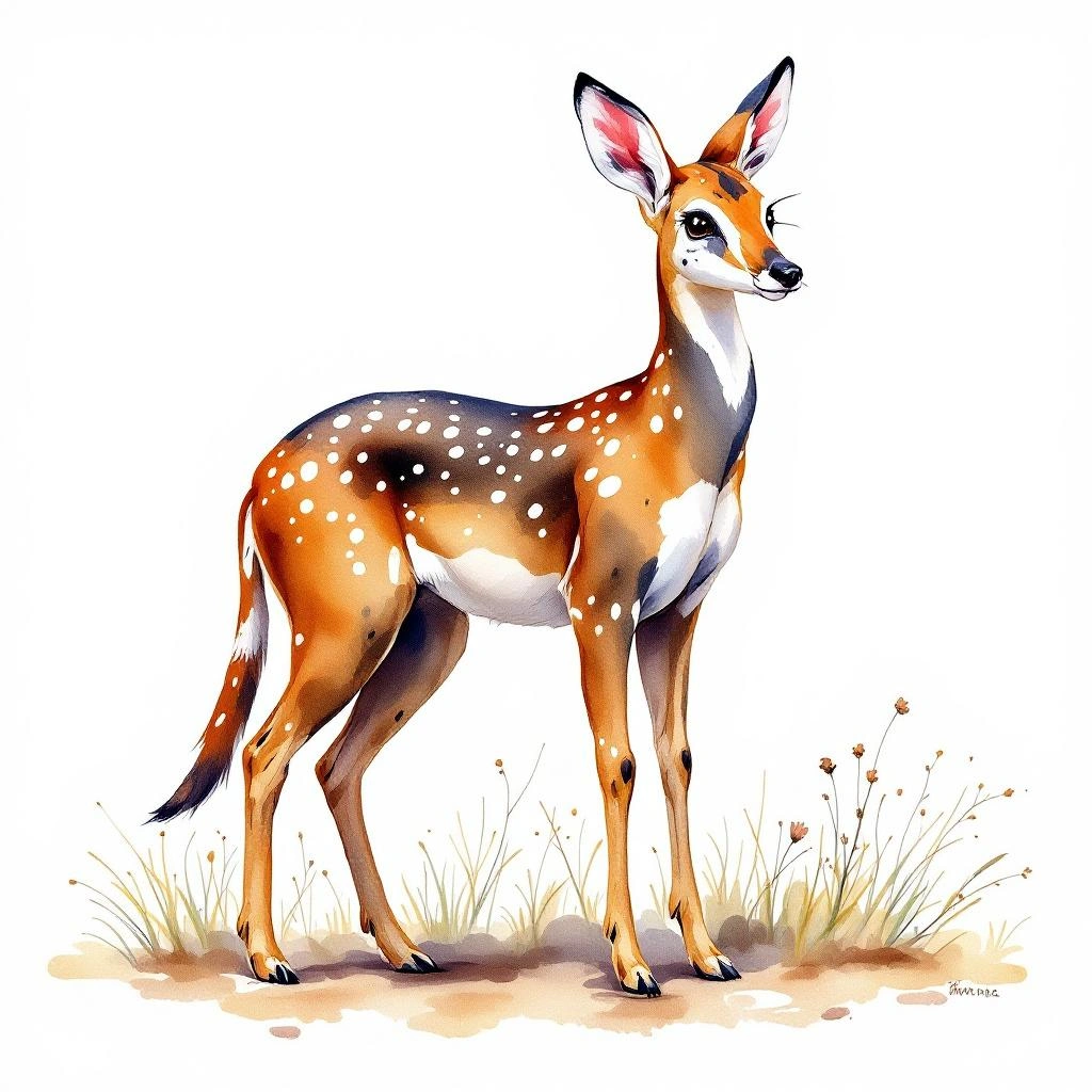 Watercolor illustration of Indian Spotted Chevrotain (Moschiola meminna)