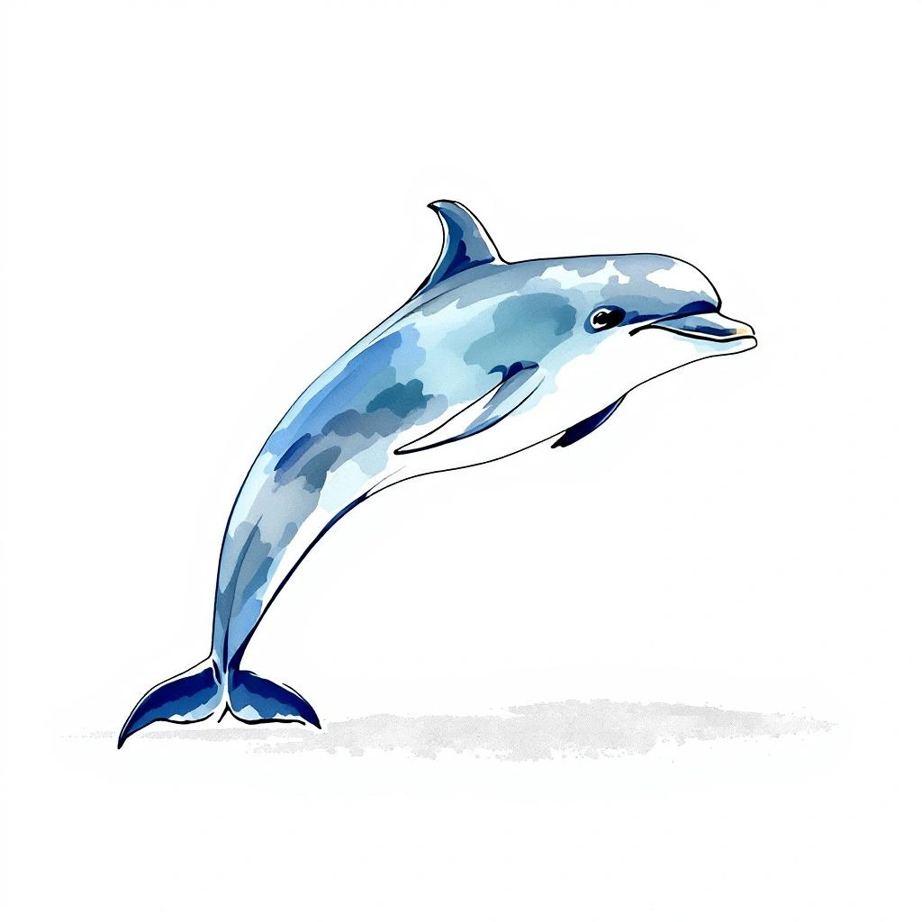 Watercolor illustration of Indo-Pacific Bottlenose Dolphin (Tursiops aduncus)