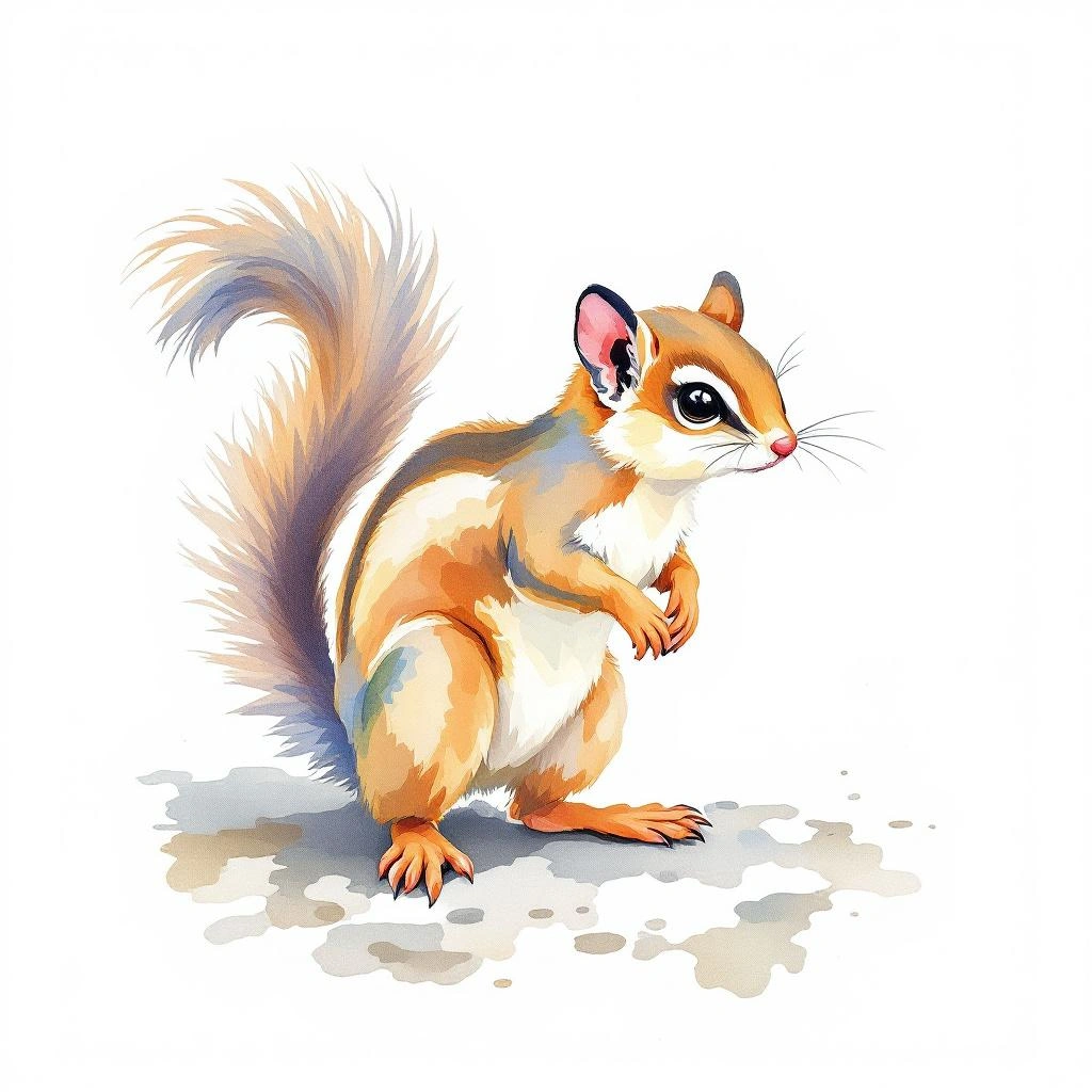 Watercolor illustration of Indochinese Flying Squirrel (Hylopetes phayrei)