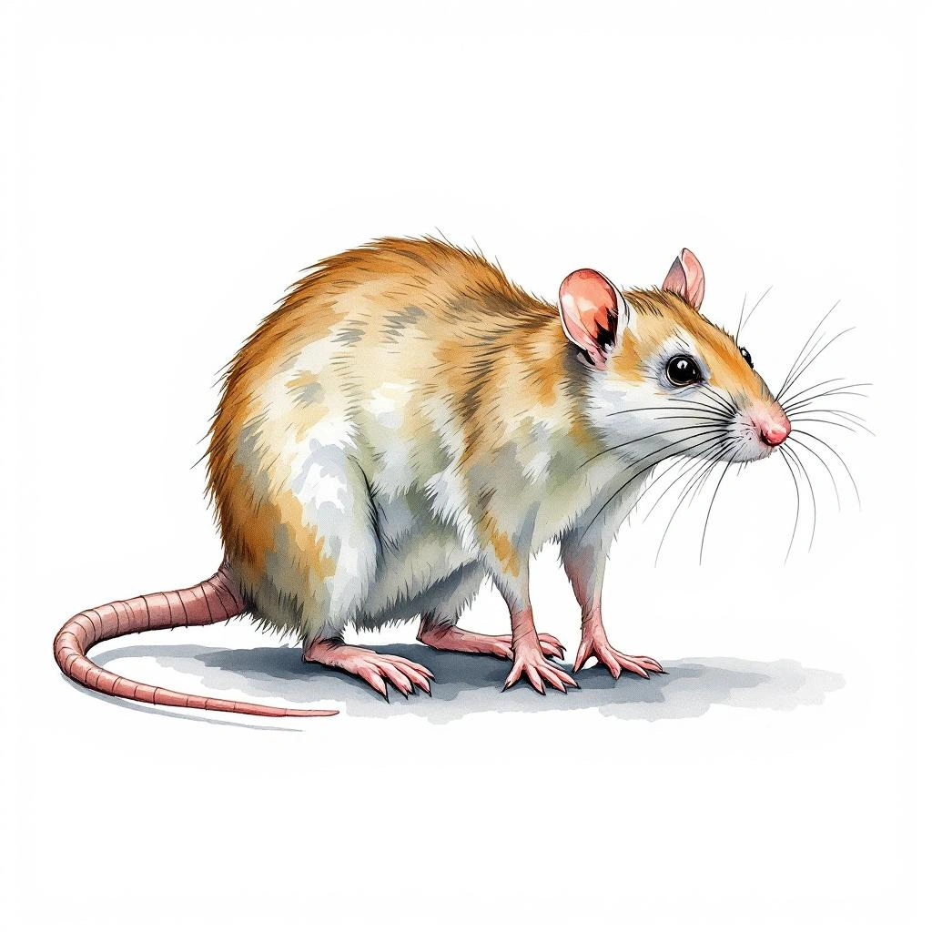 Watercolor illustration of Indomalayan Bamboo Rat (Rhizomys sumatrensis)