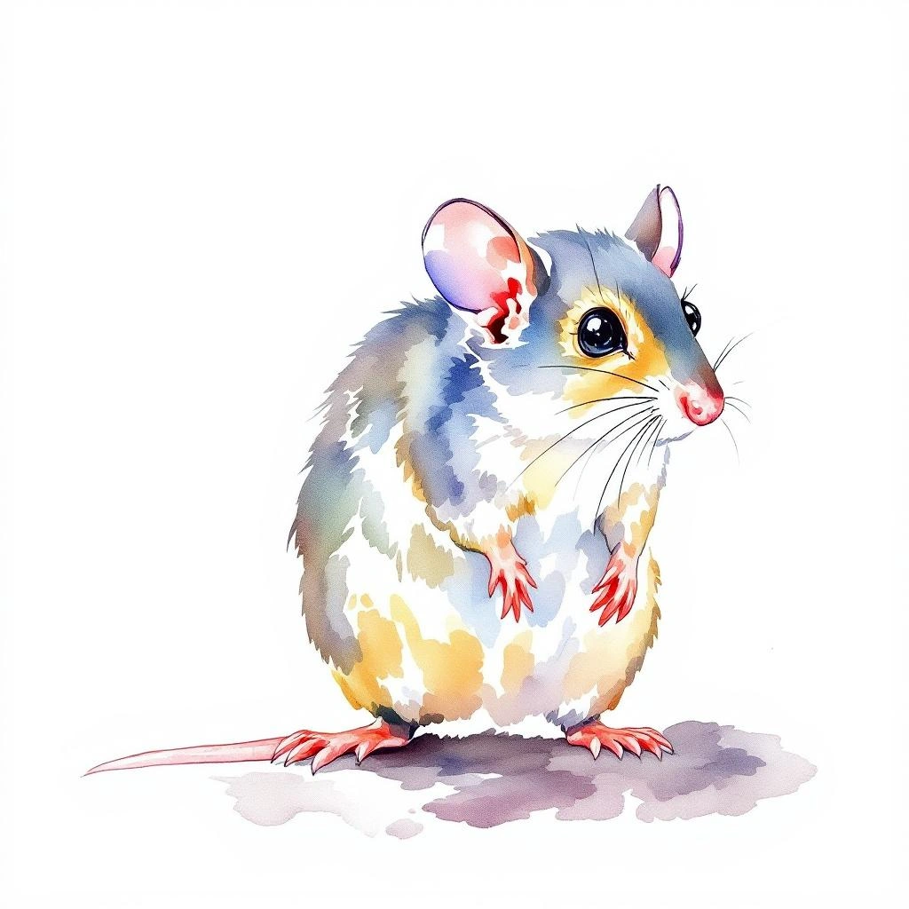 Watercolor illustration of Indomalayan Pencil-tailed Tree Mouse (Chiropodomys gliroides)