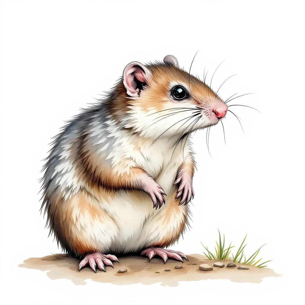 Watercolor illustration of Inquisitive Shrew Mole (Uropsilus investigator)