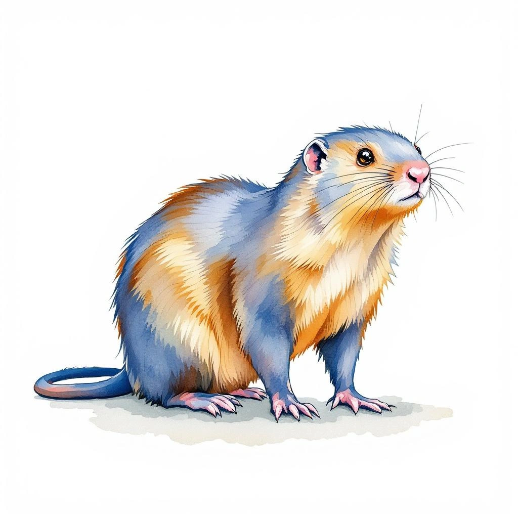 Watercolor illustration of Insular Mole (Mogera insularis)