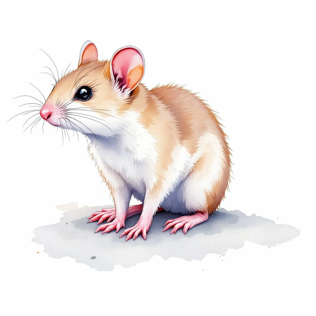 Watercolor illustration of Isarog-Spitzmausratte (Archboldomys luzonensis)