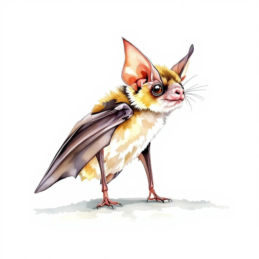 Watercolor illustration of Jamaican Fig-eating Bat (Ariteus flavescens)