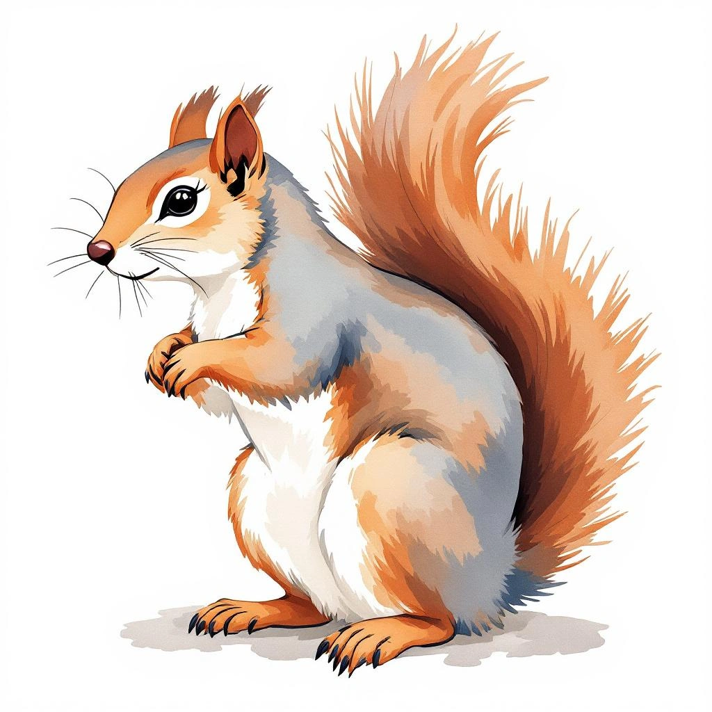 Watercolor illustration of Japanese Squirrel (Sciurus lis)