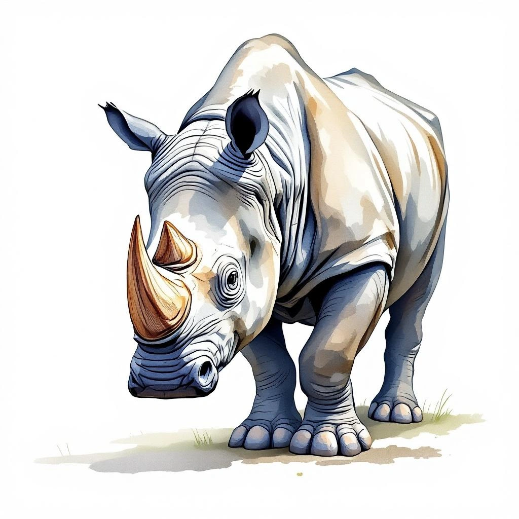 Watercolor illustration of Java-Nashorn (Rhinoceros sondaicus)