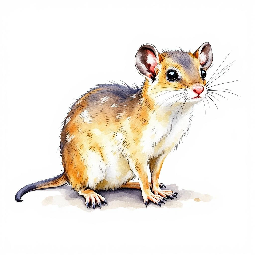 Watercolor illustration of Julia Creek dunnart (Sminthopsis douglasi)