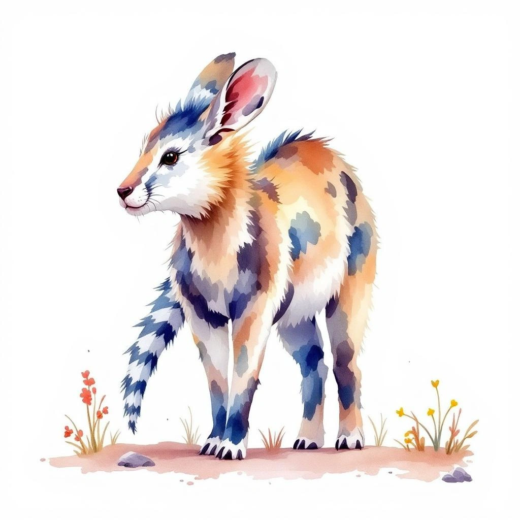 Watercolor illustration of Kanyou (Laonastes aenigmamus)