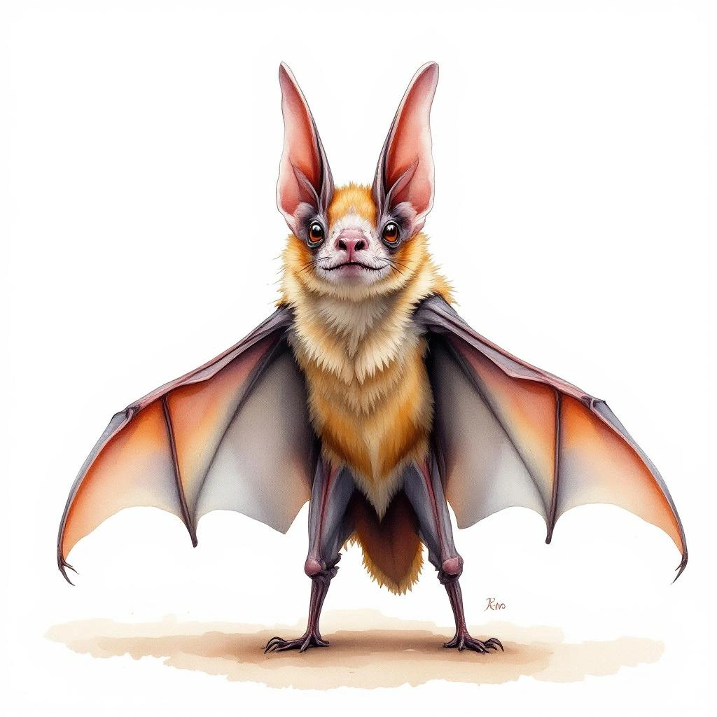 Watercolor illustration of King Horseshoe Bat (Rhinolophus rex)