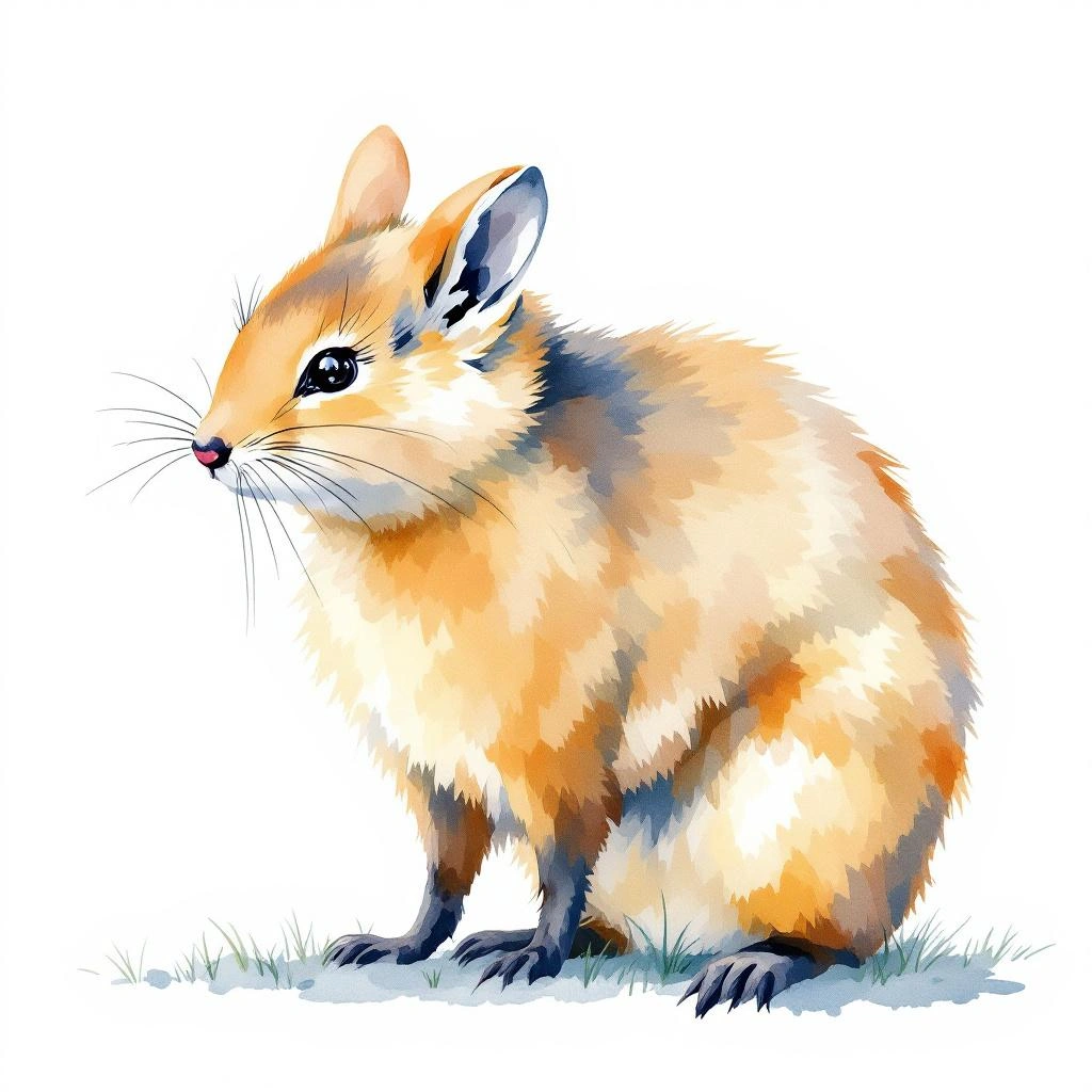 Watercolor illustration of Kozlov s Pika (Ochotona koslowi)