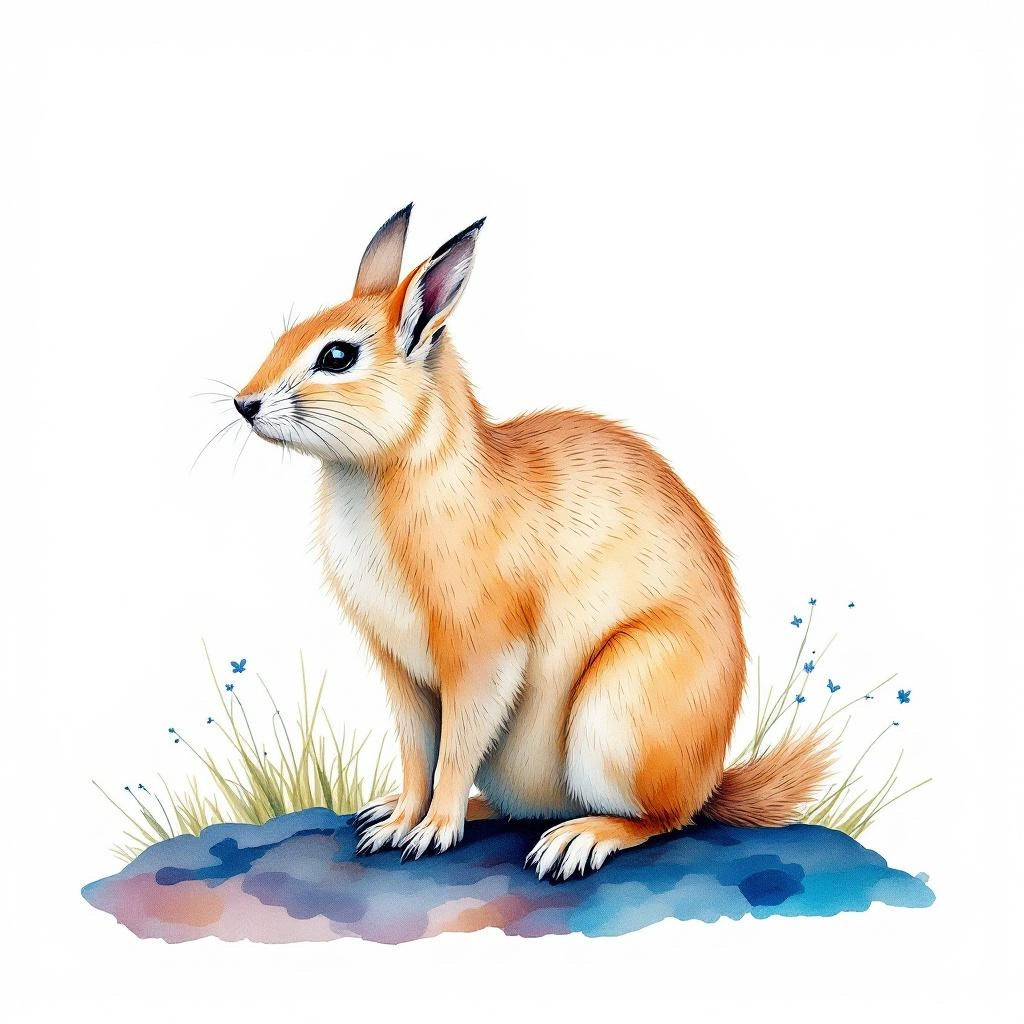 Watercolor illustration of Ladak Pika (Ochotona ladacensis)