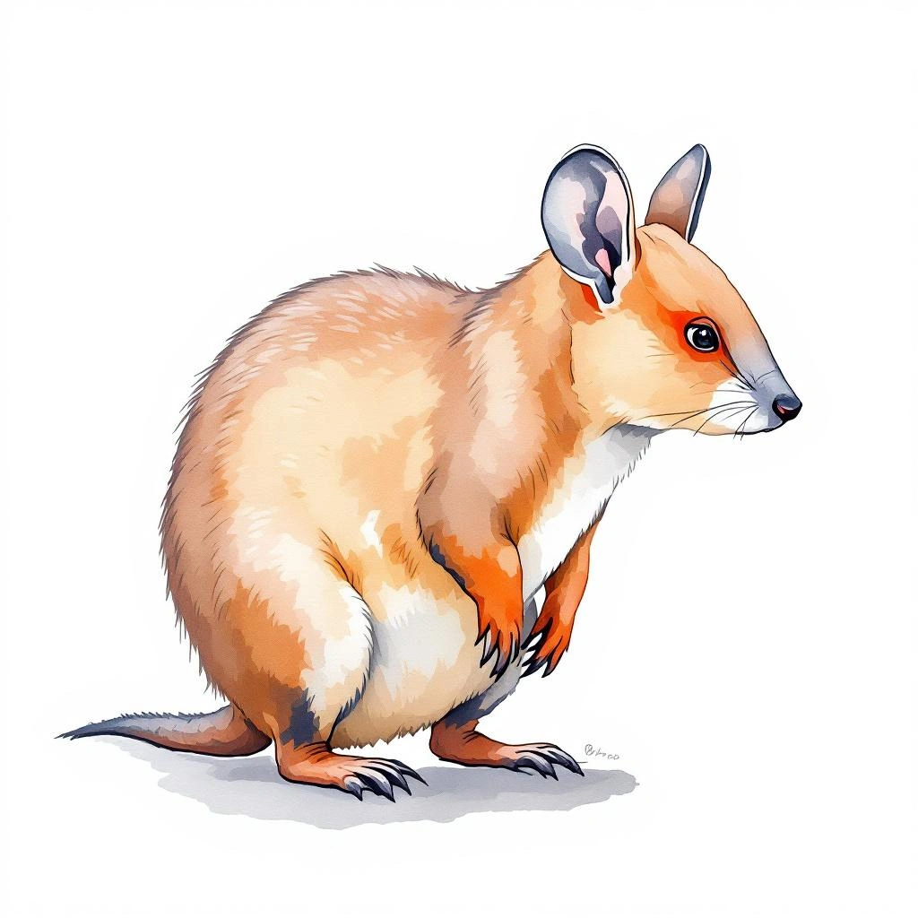 Watercolor illustration of Large-eared Hutia (Mesocapromys auritus)