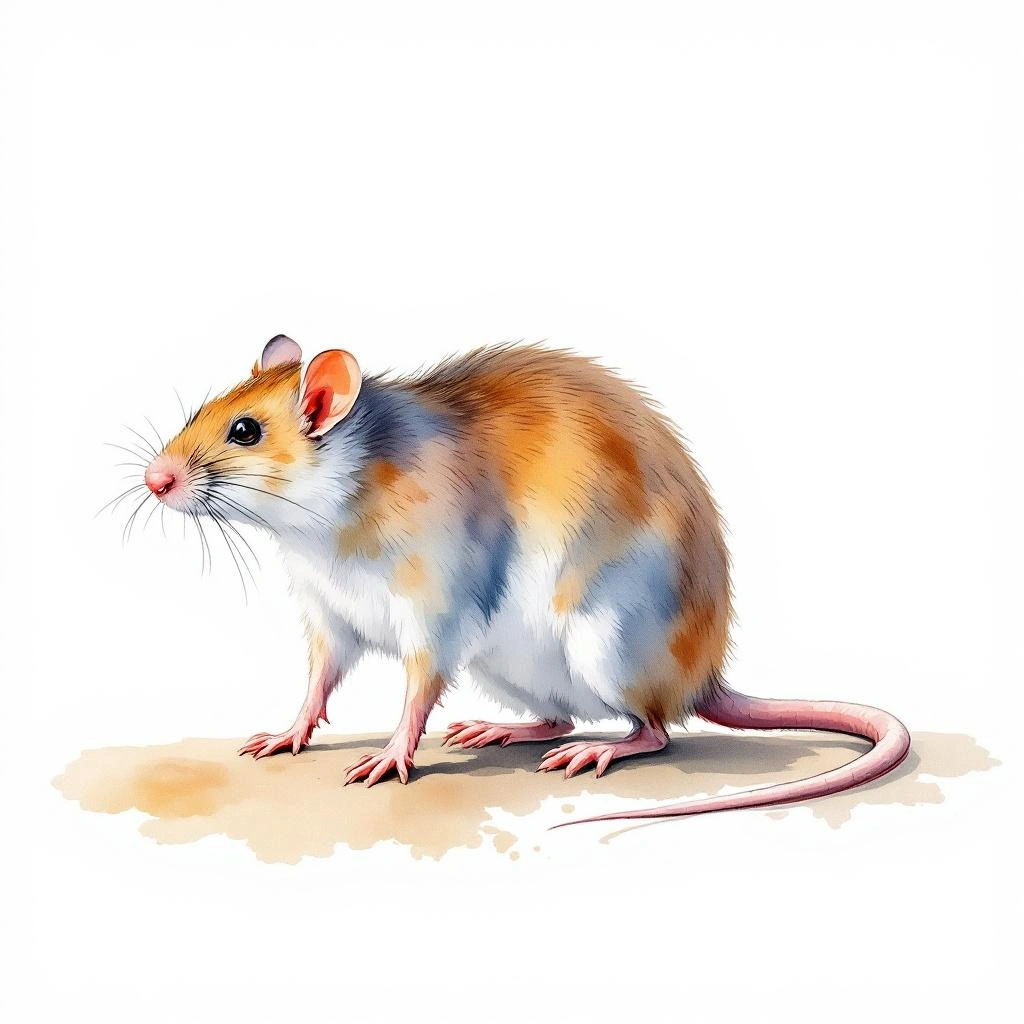 Watercolor illustration of Large Short-tailed Rat (Brachyuromys ramirohitra)