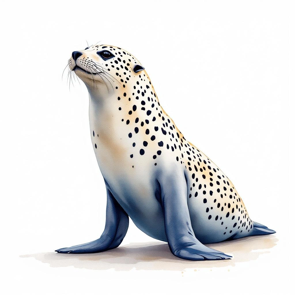 Watercolor illustration of Leopard seal (Hydrurga leptonyx)
