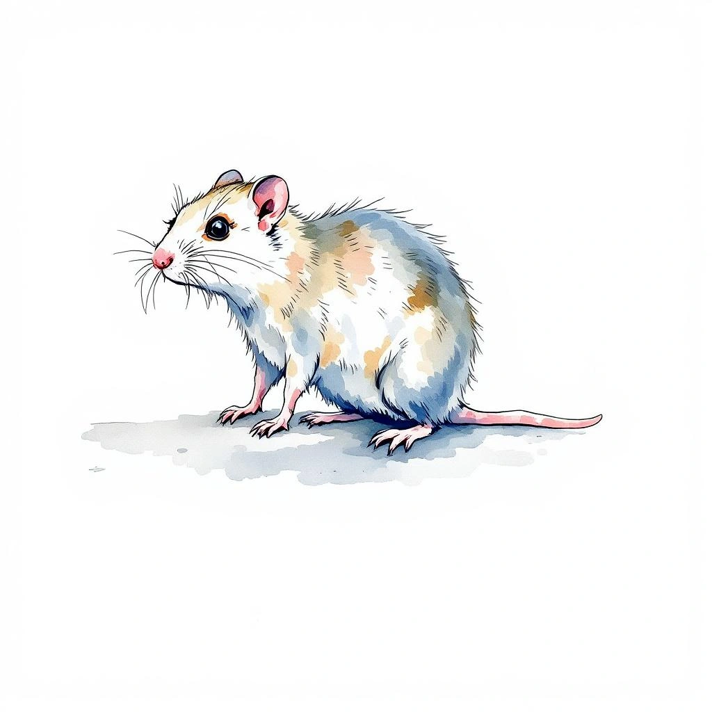 Watercolor illustration of Lesser bamboo rat (Cannomys badius)