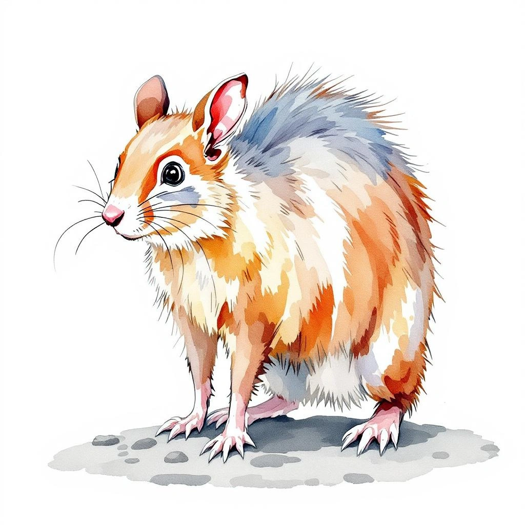 Watercolor illustration of Lesser Chiruromys (Chiruromys vates)