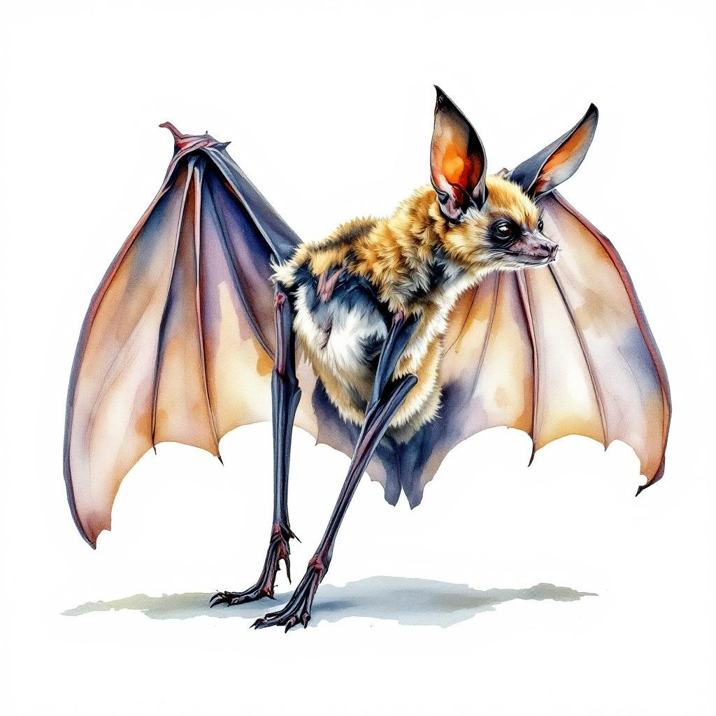 Watercolor illustration of Lesser Dog-like Bat (Peropteryx macrotis)