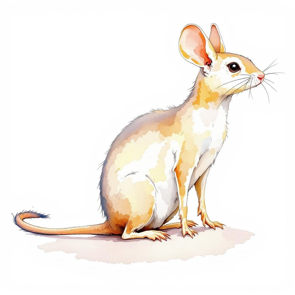 Watercolor illustration of Lesser Fat-tailed Jerboa (Pygeretmus platyurus)