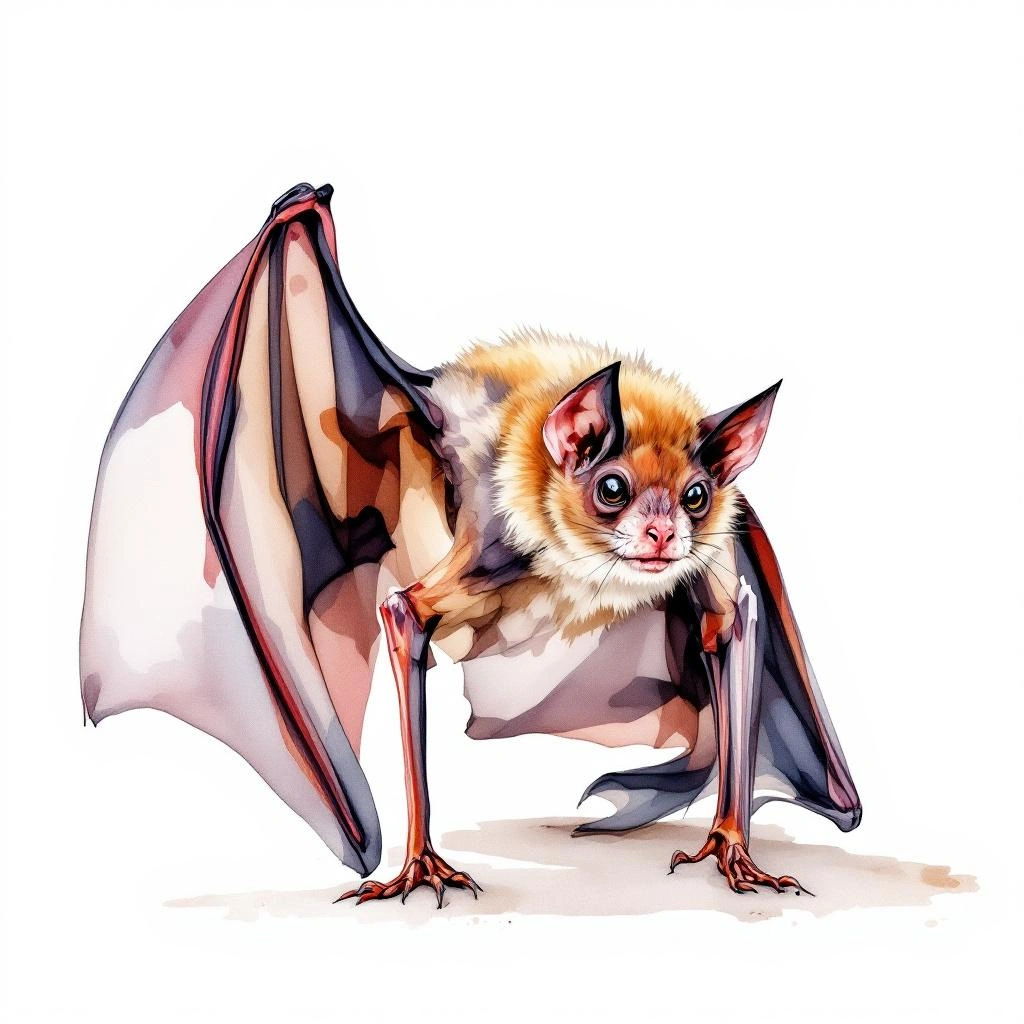 Watercolor illustration of Halsbandfledermaus (Cheiromeles parvidens)