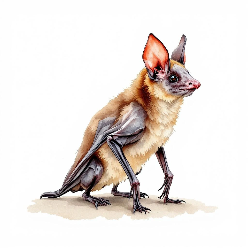 Watercolor illustration of Lesser Spear-nosed Bat (Phyllostomus elongatus)