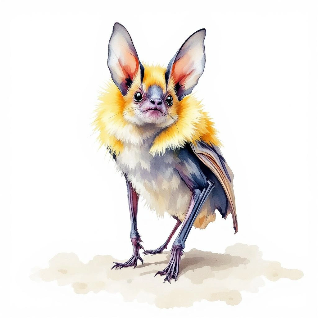 Watercolor illustration of Lesser Yellow-shouldered Bat (Sturnira nana)