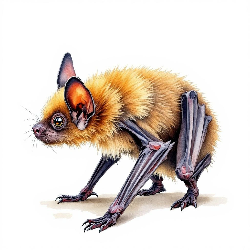 Watercolor illustration of Lesueur's Hairy Bat (Cistugo lesueuri)