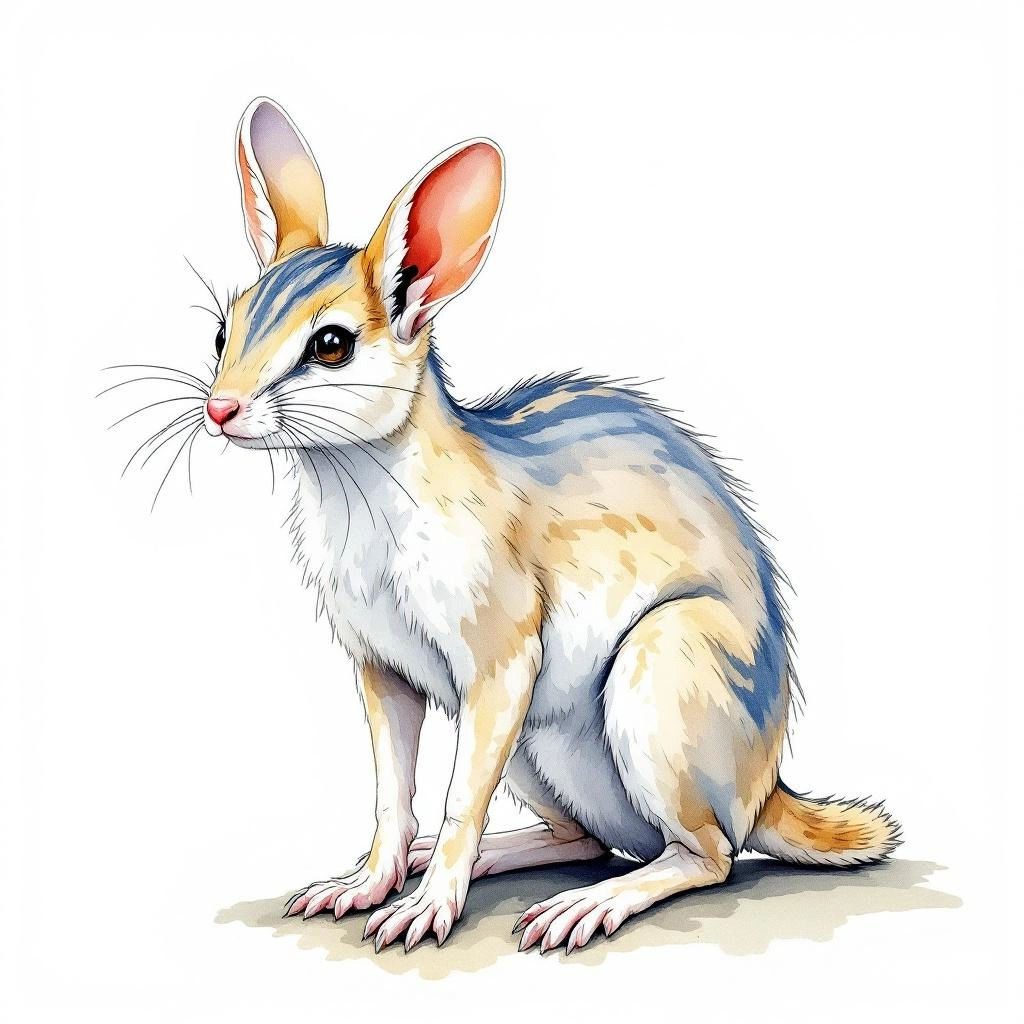 Watercolor illustration of Lichtenstein’s Jerboa (Eremodipus lichtensteini)