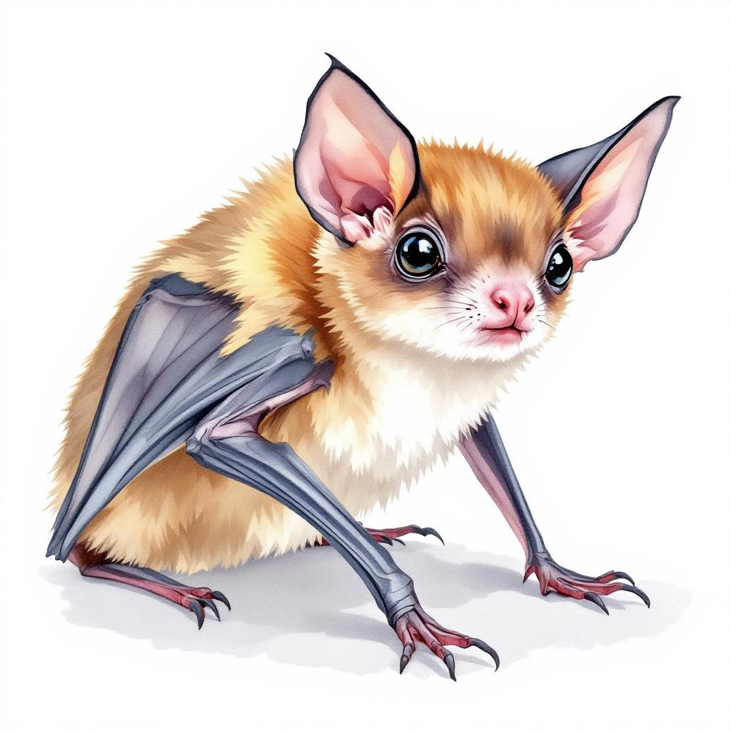 Watercolor illustration of Little Fruit-eating Bat (Artibeus ravus)