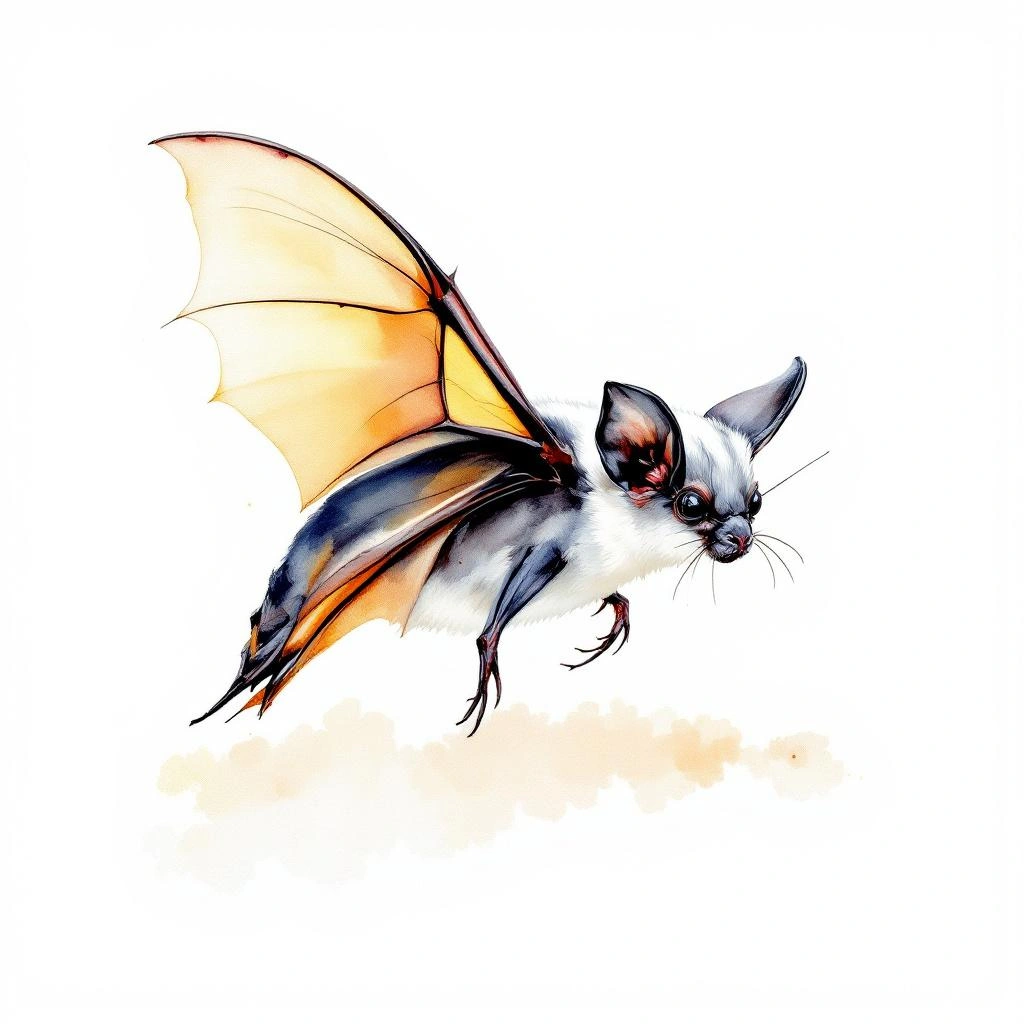 Watercolor illustration of Little White-shouldered Bat (Ametrida centurio)