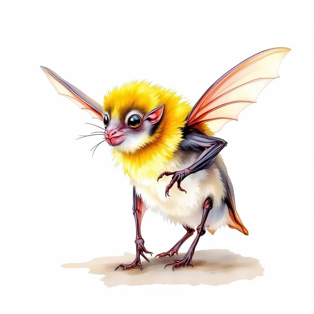Watercolor illustration of Little Yellow-shouldered Bat (Sturnira lilium)