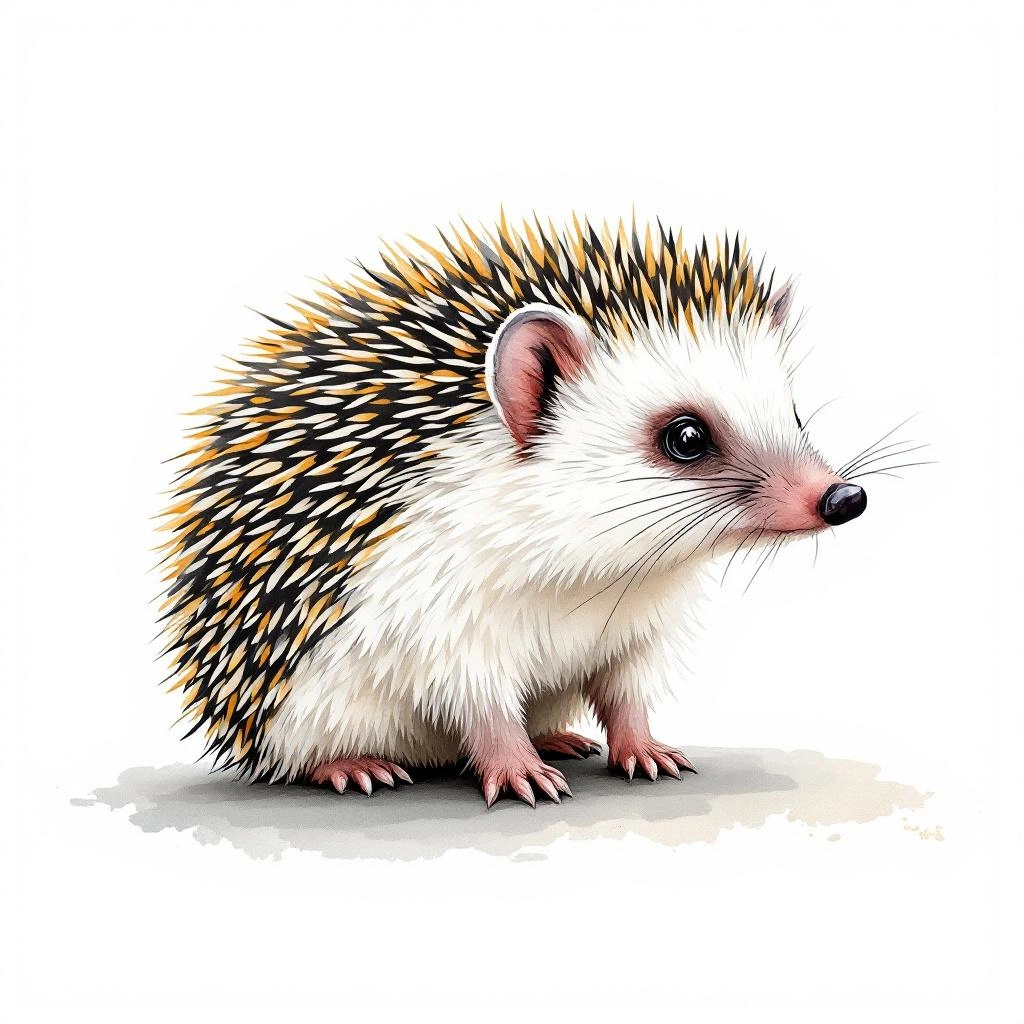 Watercolor illustration of Long-eared Hedgehog (Hemiechinus auritus)