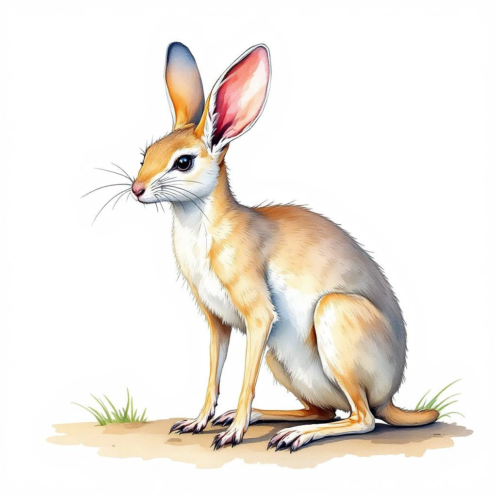 Watercolor illustration of Long-eared Jerboa (Euchoreutes naso)