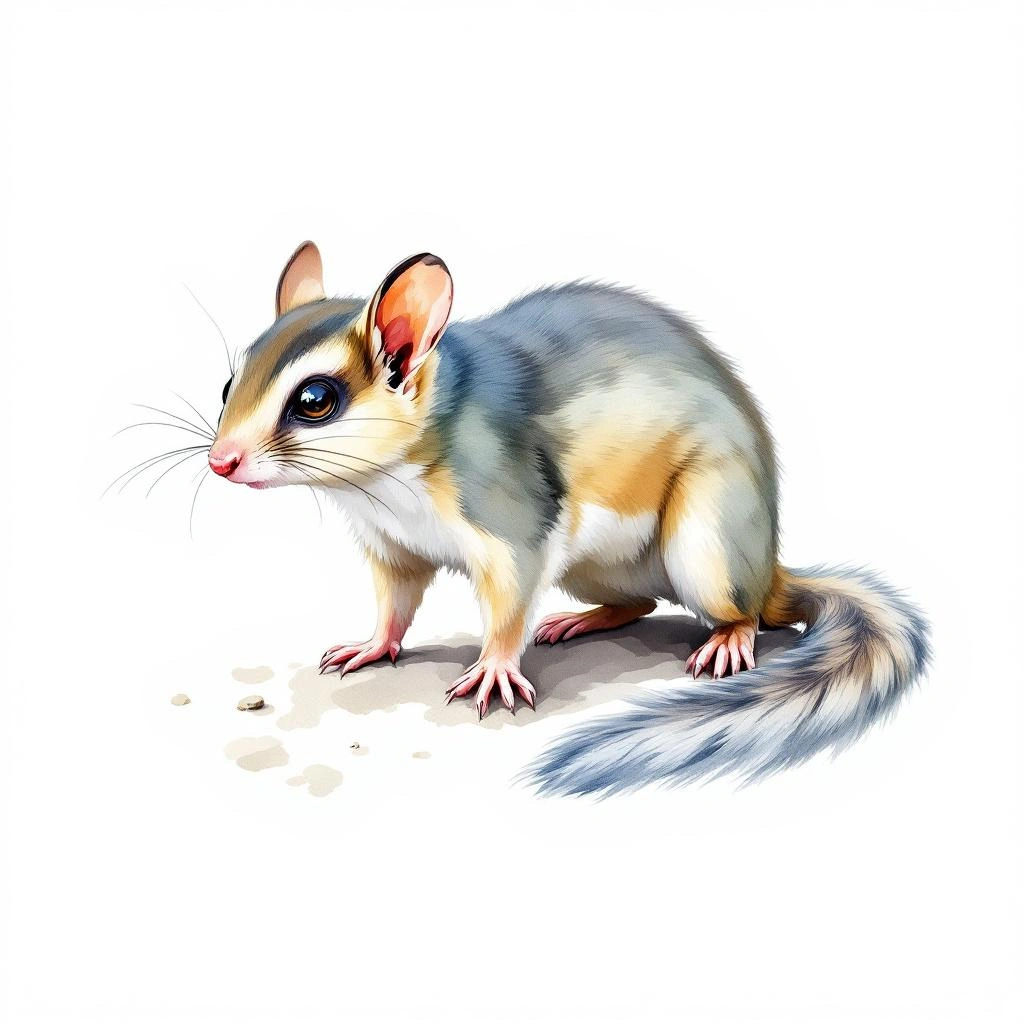 Watercolor illustration of Long-eared Scaly-tailed Flying Squirrel (Idiurus macrotis)
