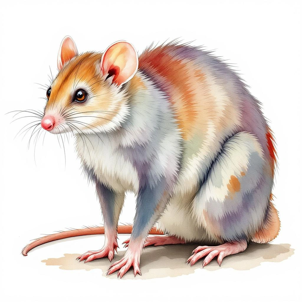 Watercolor illustration of Long-tailed Armored Tree-rat (Makalata macrura)