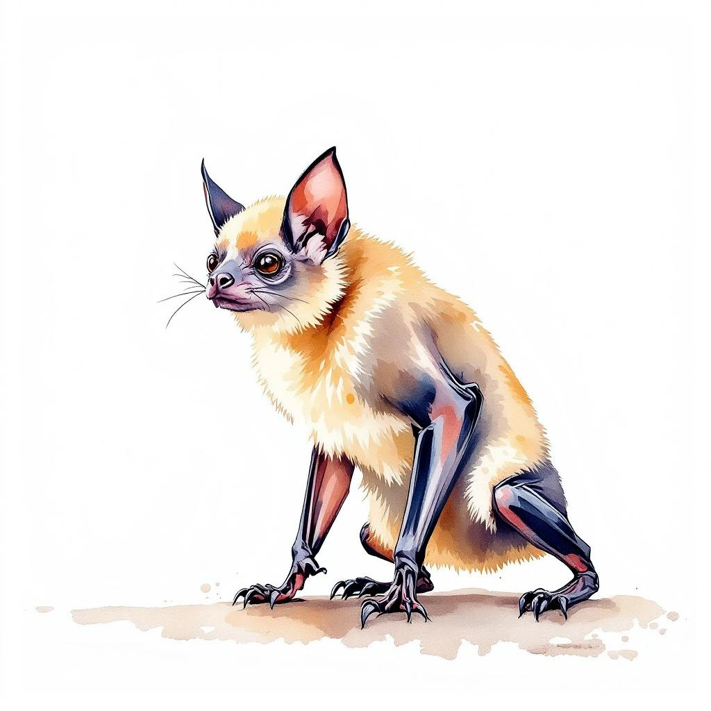 Watercolor illustration of Long-tailed Wattled Bat (Chalinolobus tuberculatus)