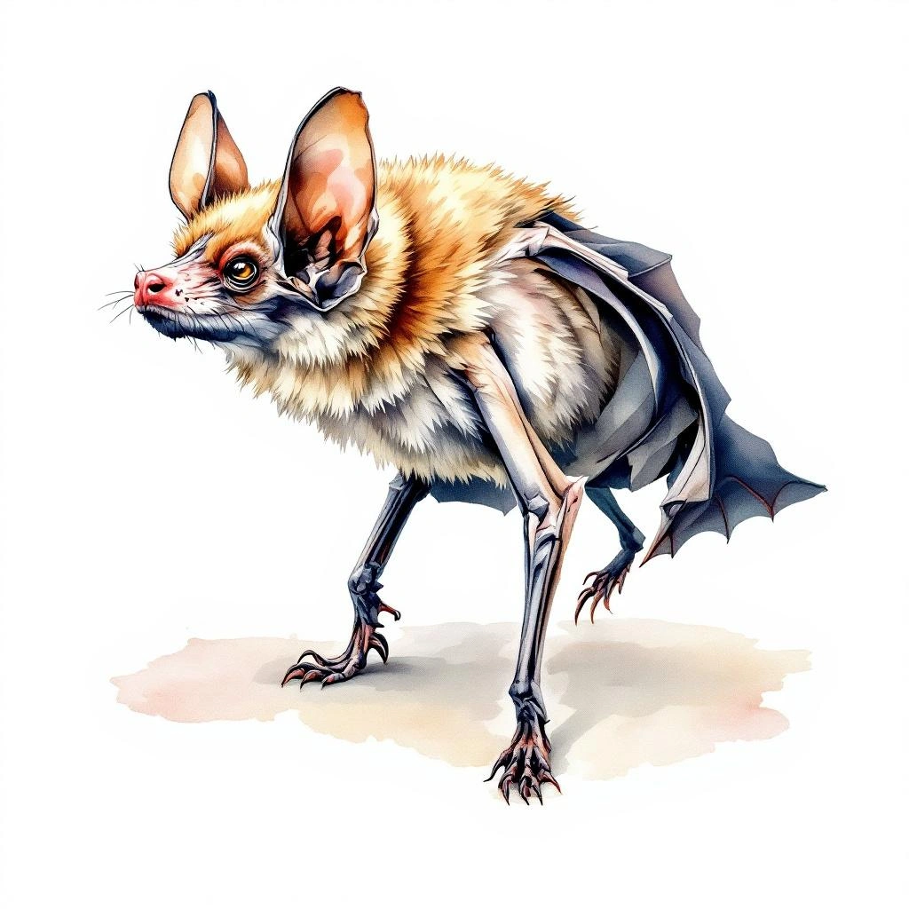 Watercolor illustration of Long-winged Tomb Bat (Taphozous longimanus)