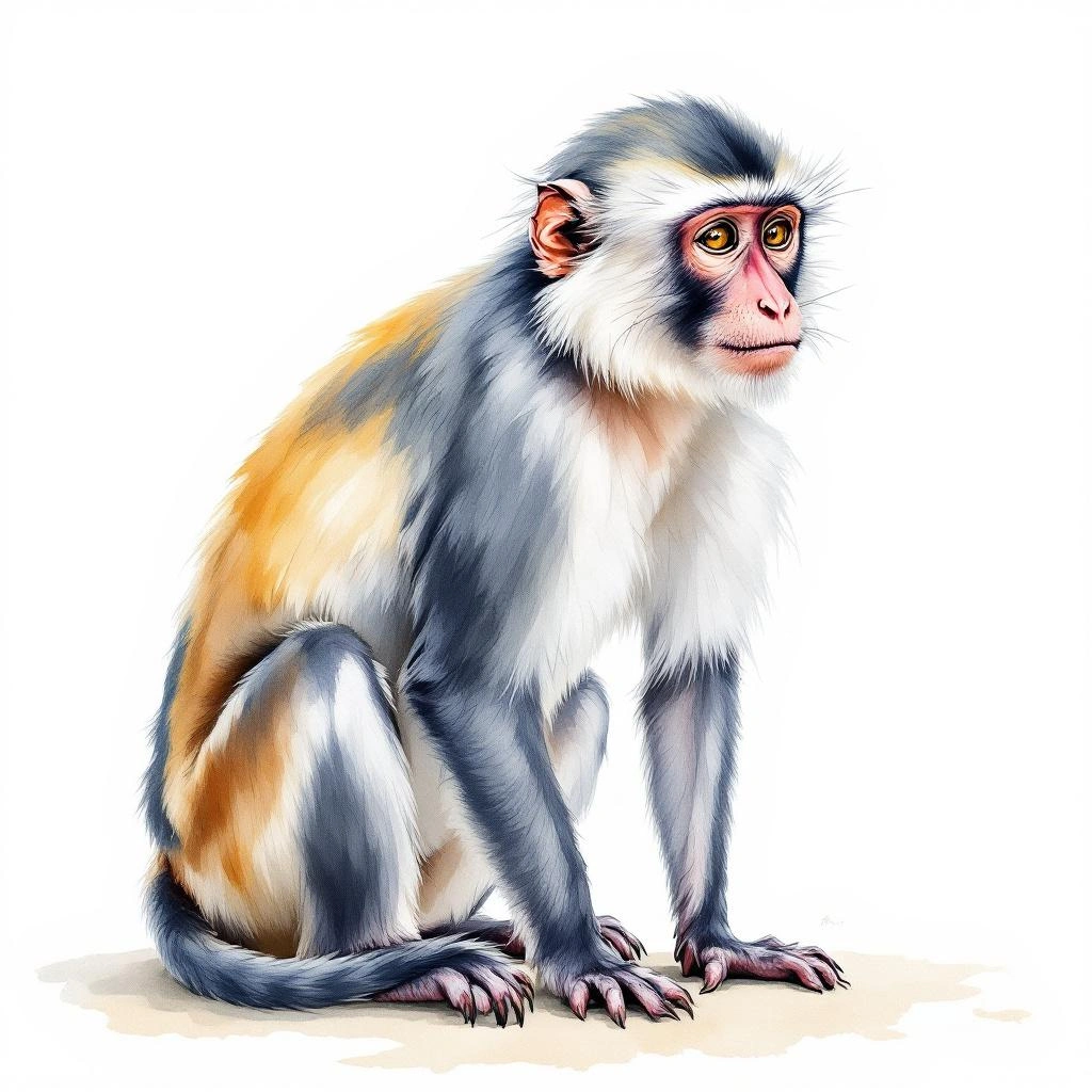 Watercolor illustration of Lowe s Mona Monkey (Cercopithecus lowei)