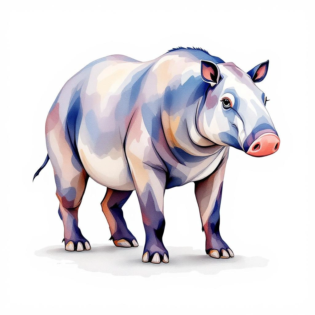 Watercolor illustration of Lowland Tapir (Tapirus terrestris)