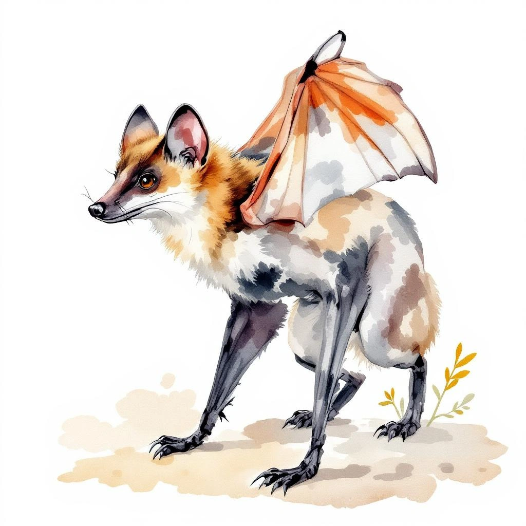 Watercolor illustration of Lyles flying fox (Pteropus lylei)
