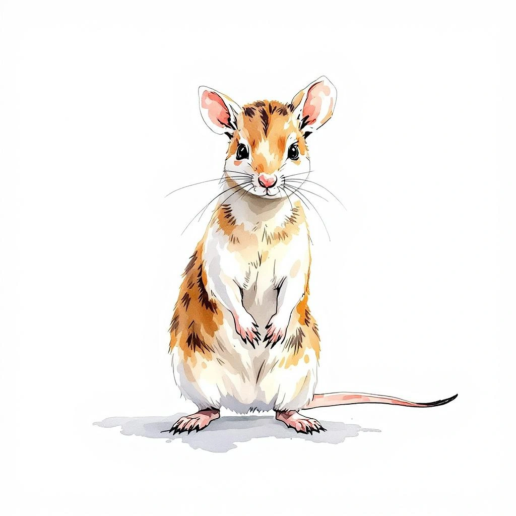 Watercolor illustration of MacConnell's Oryzomys (Euryoryzomys macconnelli)