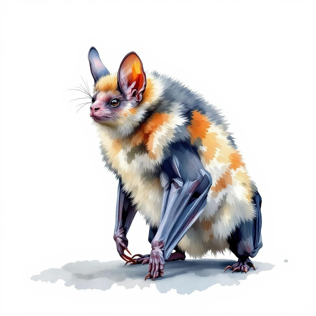 Watercolor illustration of Madagascar Sheath-tailed Bat (Coleura kibomalandy)