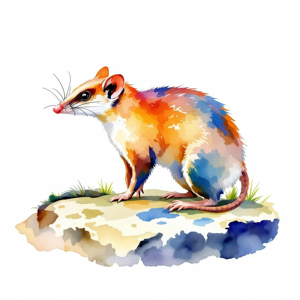 Watercolor illustration of Madras Treeshrew (Anathana ellioti)