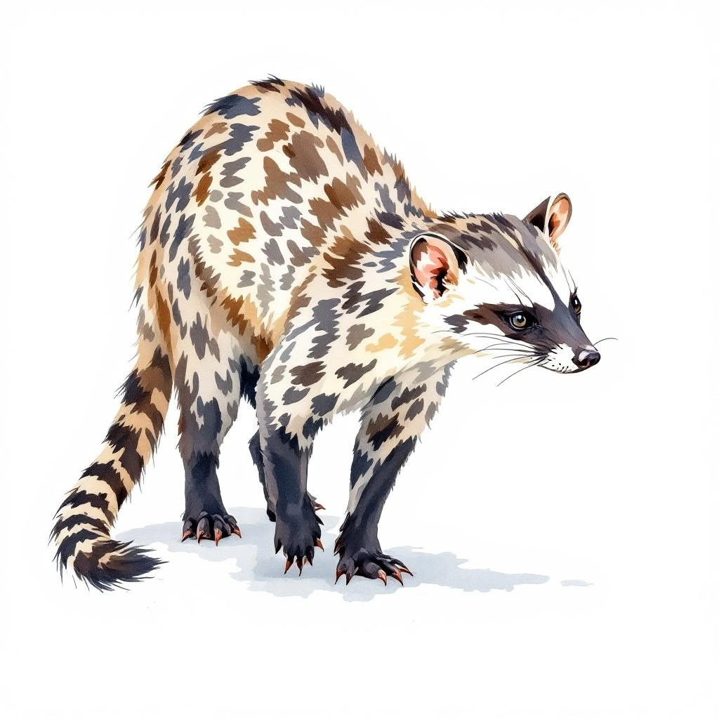 Watercolor illustration of Malayan civet (Viverra tangalunga)