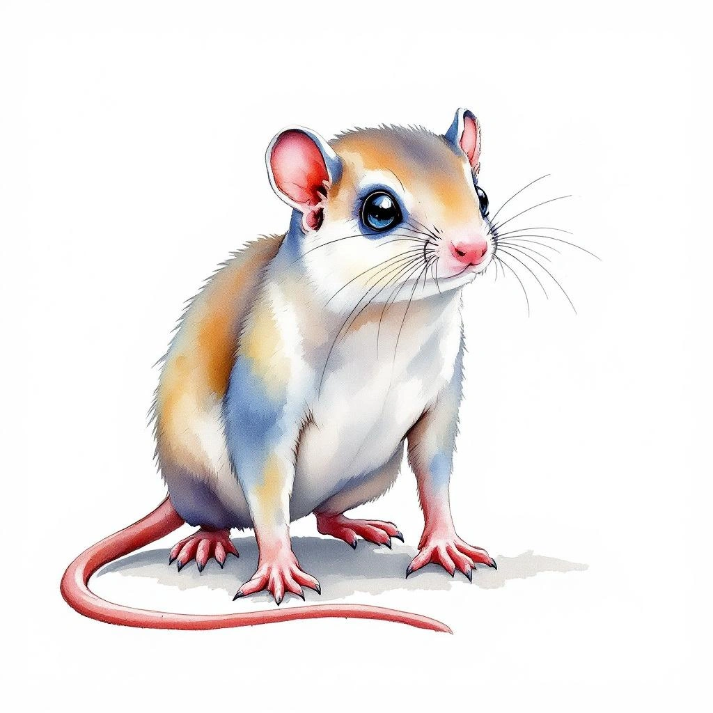 Watercolor illustration of Malayan Water Shrew (Chimarrogale hantu)