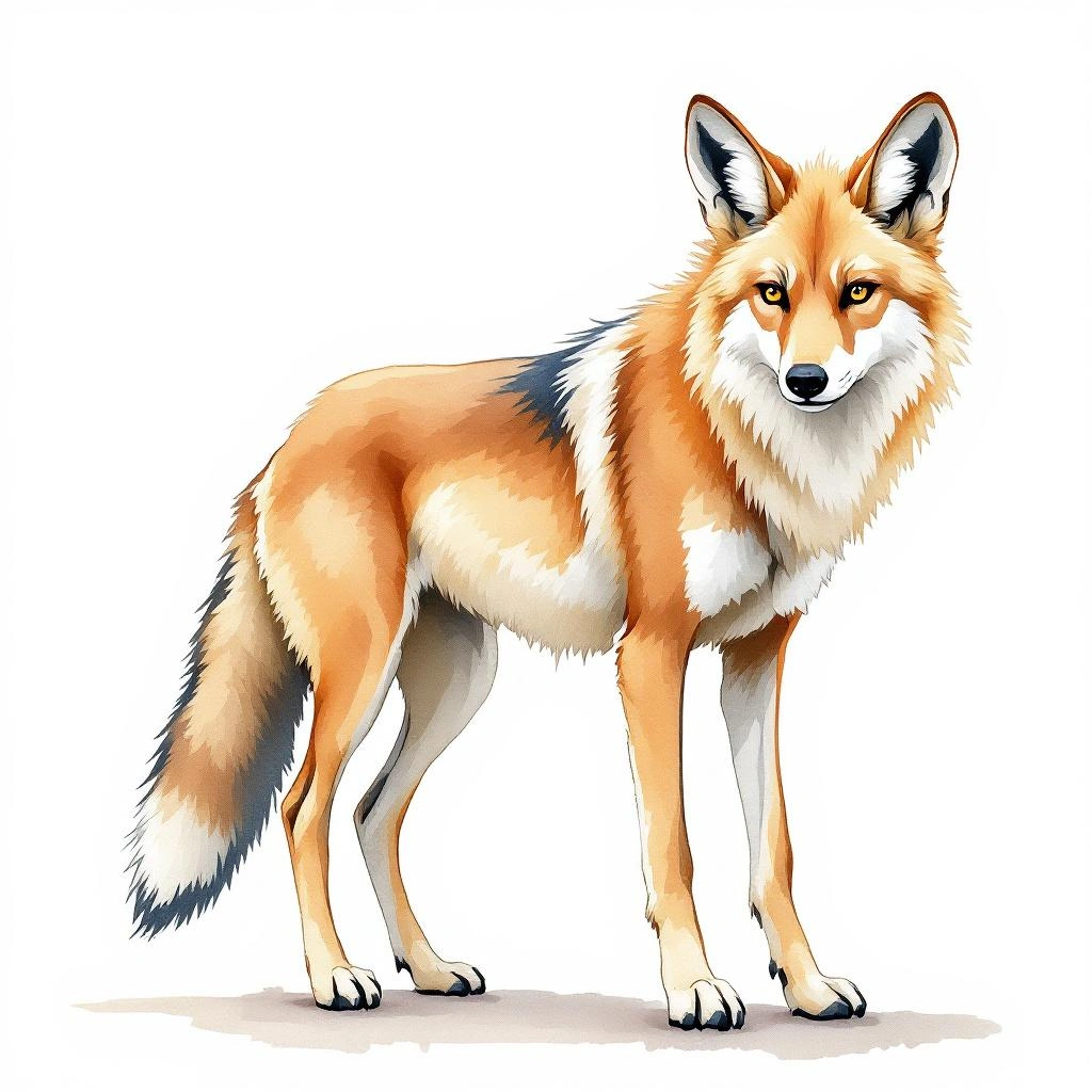 Watercolor illustration of Maned wolf (Chrysocyon brachyurus)