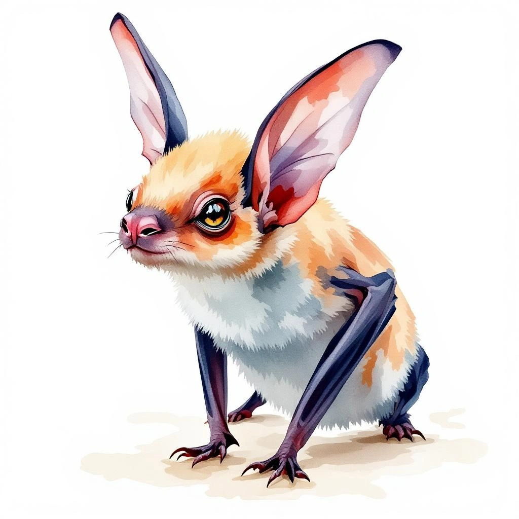 Watercolor illustration of Manu-Kurzschwanzblattnase (Carollia manu)